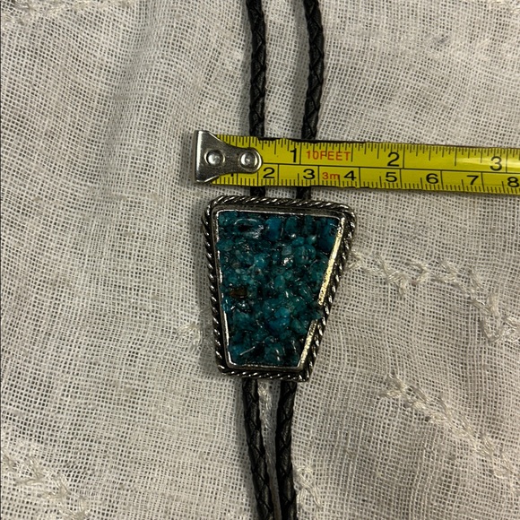 Vintage Bolo tie western leather and ornate medallion turquoise - Picture 8 of 11